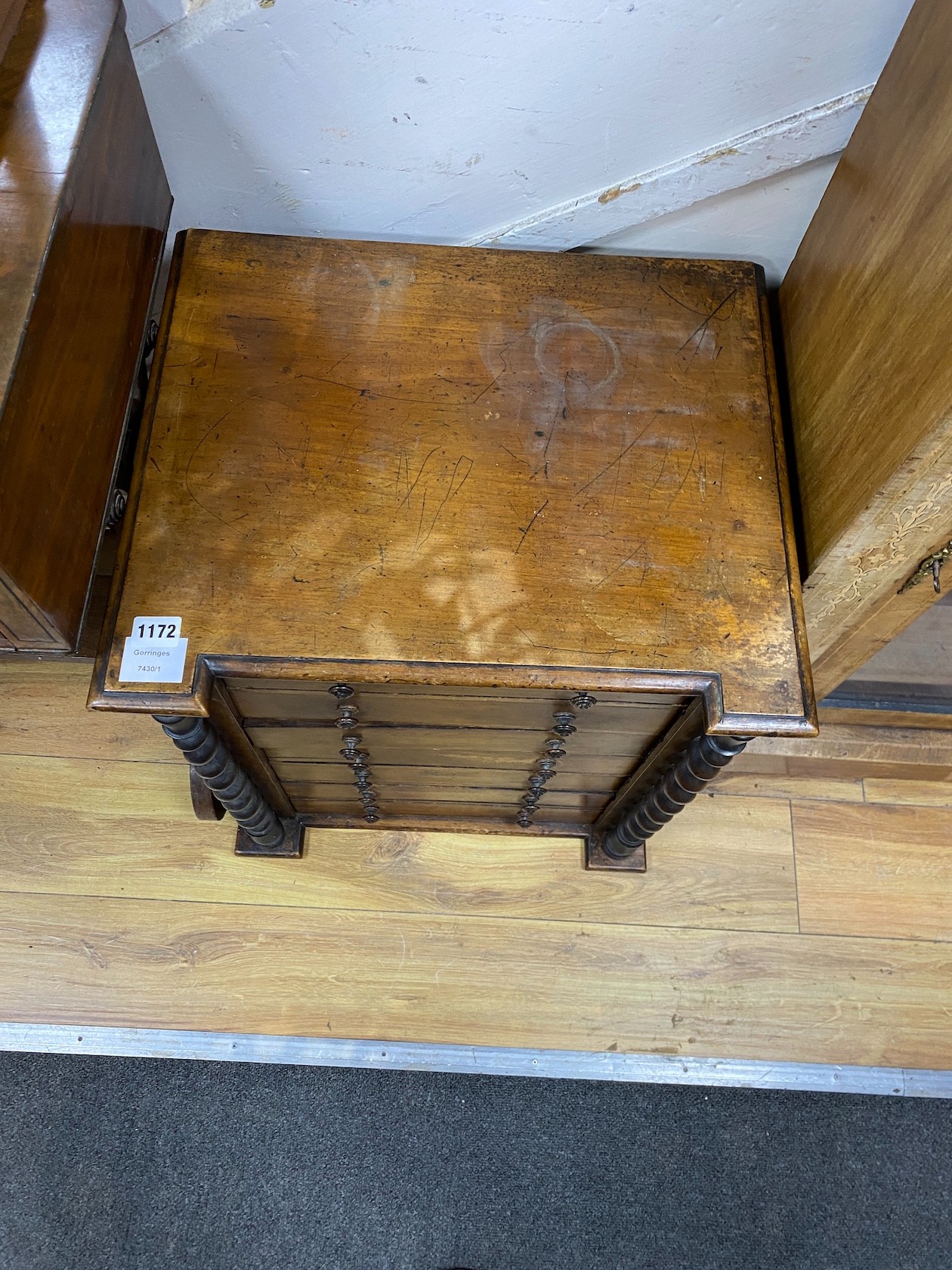 A late Victorian mahogany collector's chest with side locking bar, width 49cm, depth 41cm, height 56cm